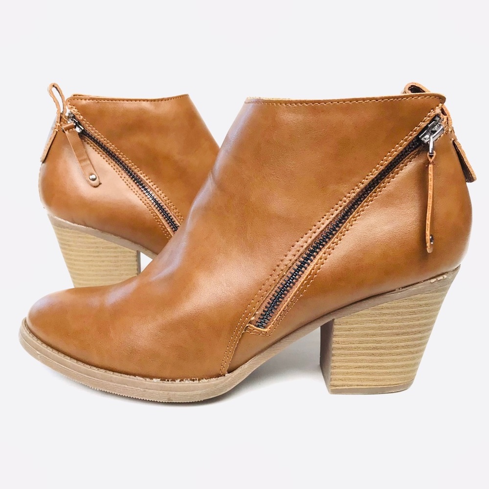 Faded Glory Brown Faux Leather Block Heel Ankle Boots Women’s Size 10 EUC